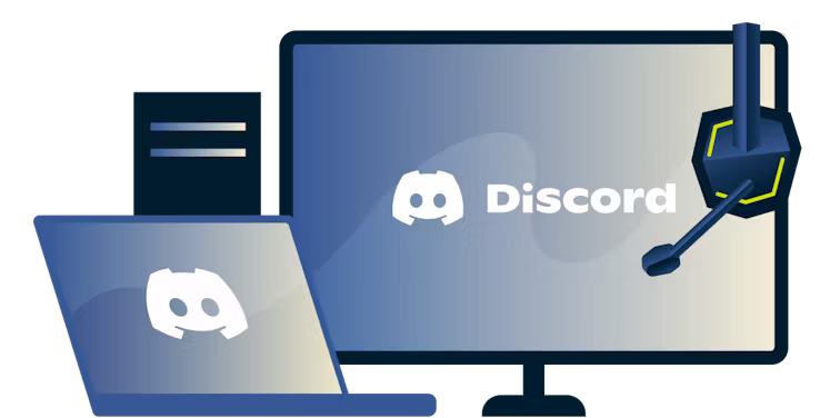 En station&auml;r och en b&auml;rbar dator med Discord-loggan.