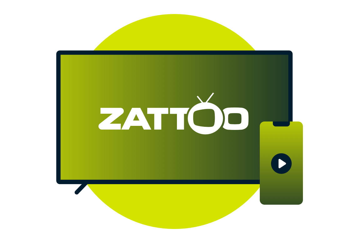 Ein Laptop und ein Telefon mit dem Zattoo-Logo.